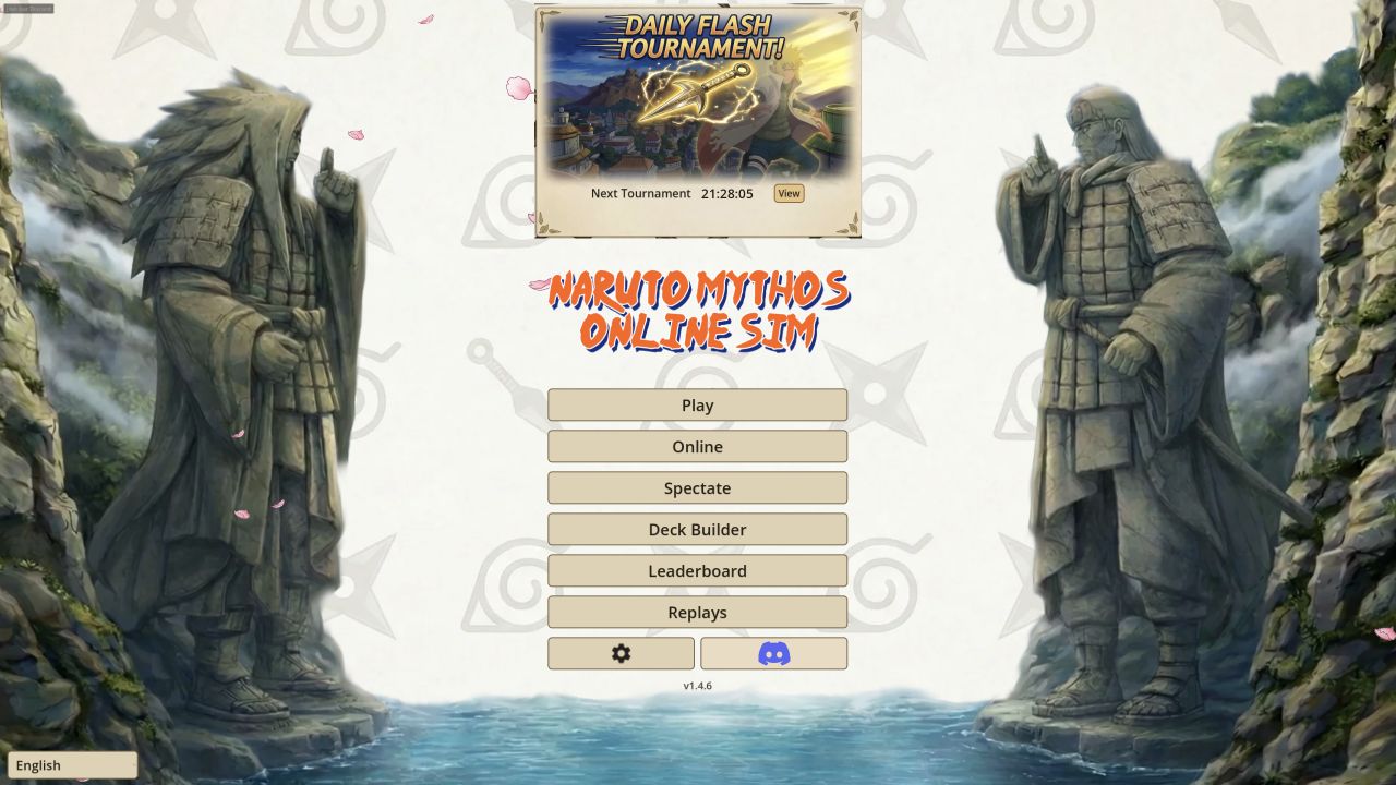 The current main menu of the working Mythos TCG Sim browser game
